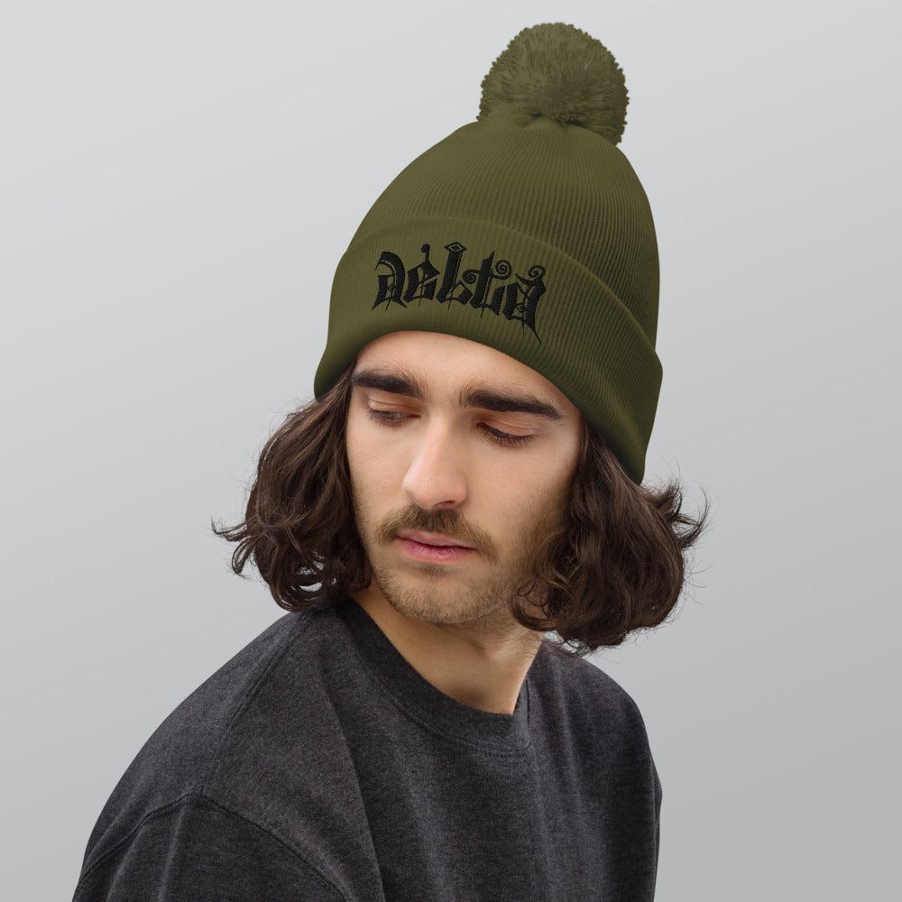 Delta Pom Pom Beanie black logo
