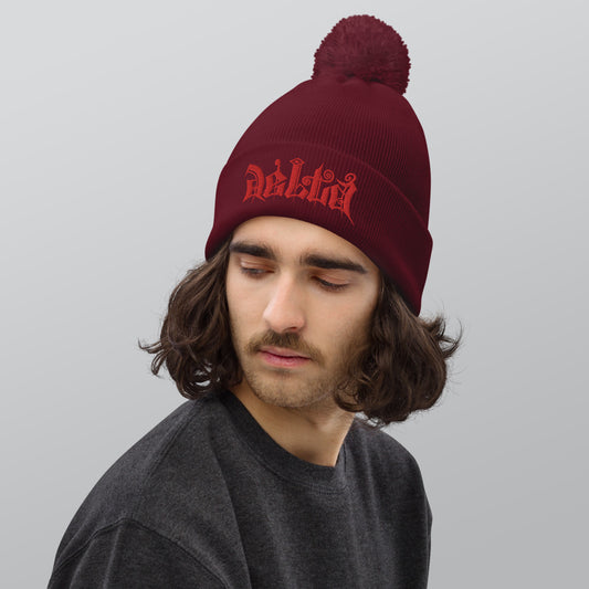 Delta Pom Pom Beanie red logo